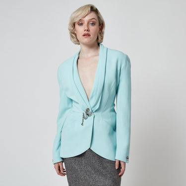 ARCHIVE - 1990s Thierry Mugler Turquoise Jacket with Anchor Motif