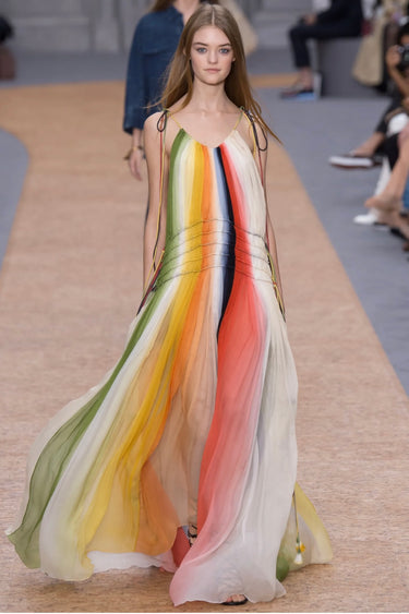 2016 Chloe Runway Documented Rainbow Chiffon Maxi Dress