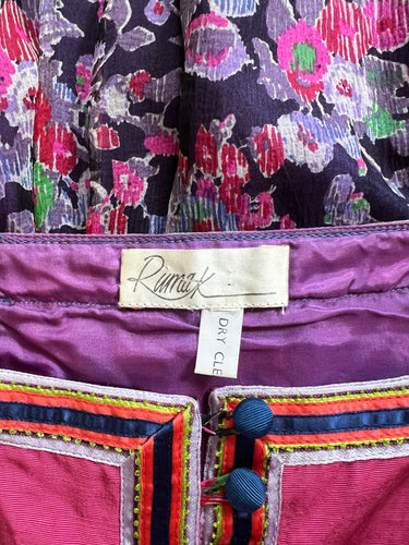 ARCHIVE - 1970s Rumak Silk Floral and Ribbon Work Dress