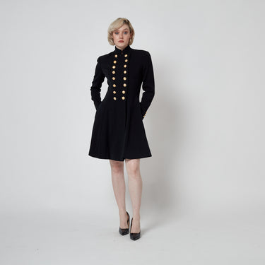 1991 Runway Ralph Lauren Collection Black Double Breasted Coat Dress