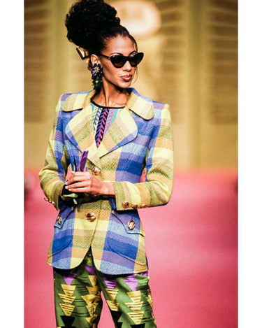1990s Christian Lacroix Lime Green Tartan Jacket