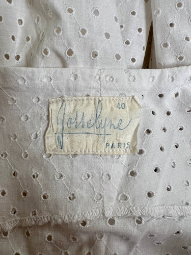 ARCHIVE - 1950s Josselyne of Paris White Cotton Eyelet Dress