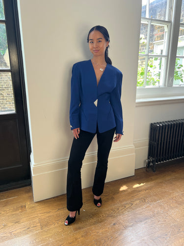 1990s Thierry Mugler Couture Blue Wool Jacket