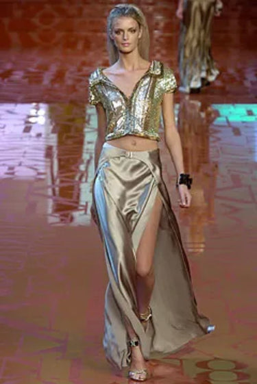 ARCHIVE - 2005 Runway Documented Valentino Gold Embellished Cropped Shirt