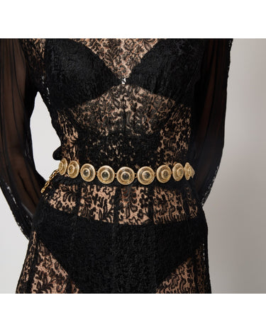 1991 Versace Gold Medusa Chain Belt With Frosted Glass and Diamantés