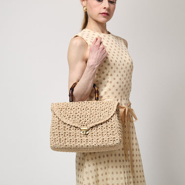 1960s Beige Macrame Bag with Top Handle