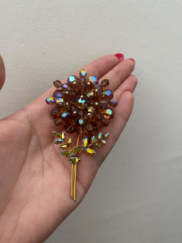 1960s Large Iridescent Amber Floral Brooch