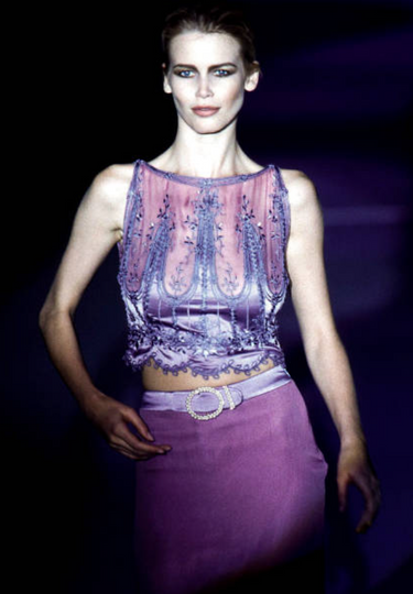 1996 Valentino Runway Purple Sleeveless Beaded Top and Maxi-Skirt