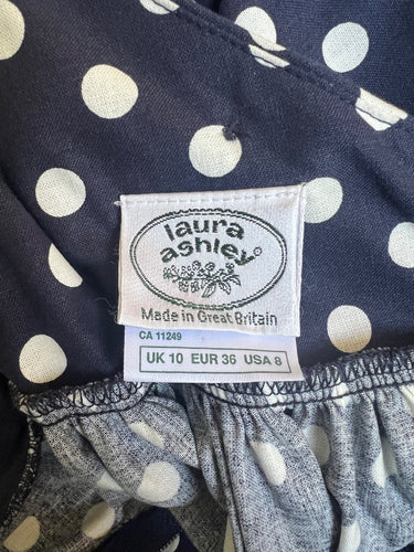 ARCHIVE - 1990s Laura Ashley Navy Polka Dot Strapless Dress