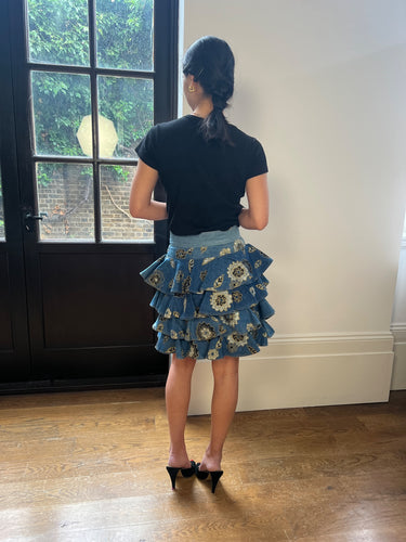 1988 Documented Zandra Rhodes Patterned Denim Ra Ra Skirt