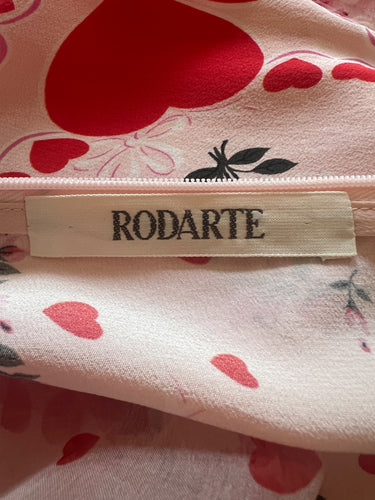 ARCHIVE - 2020 Rodarte Pink Red Heart Print Silk Dress with Ruffle Collar