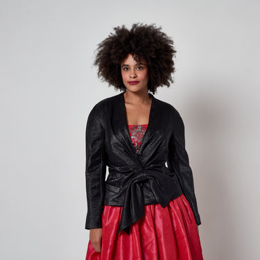 2009 Christian Dior Metallic Black Bar Jacket with Bow Front