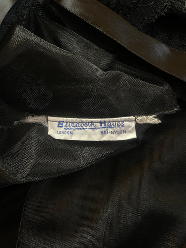 1960s Elizabeth Heyes Black Chiffon Negligee with Lace Trim