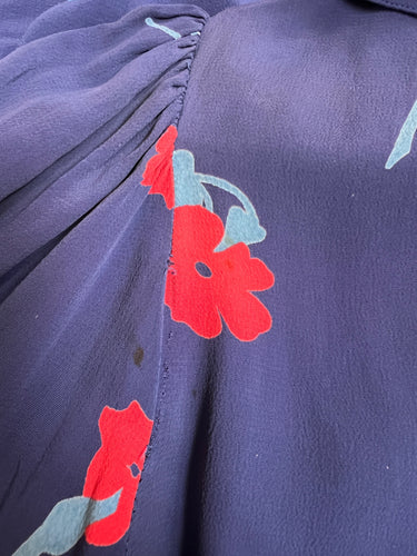 ARCHIVE - 1970s Ossie Clark with Celia Birtwell Print Blue Rayon Floral Shirt