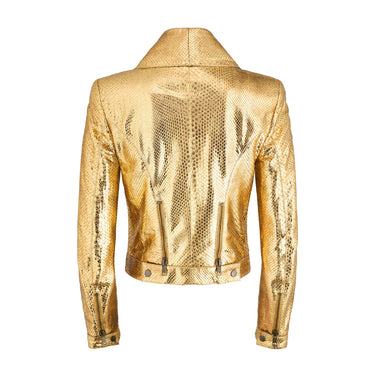 2000s Alexander McQueen Gold Python Leather Biker Jacket