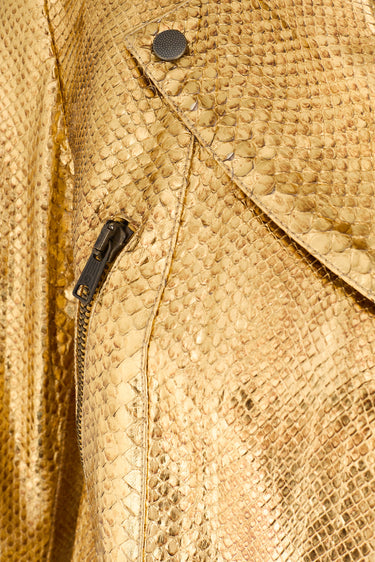 2000s Alexander McQueen Gold Python Leather Biker Jacket