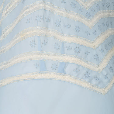 1930s Baby Blue Silk and White Lace Maxi Slip with Ruffle Hem