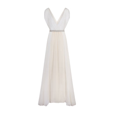 2010 Chloe Ecru Silk Chiffon Maxi-Dress with Silver Rhinestone Detailing