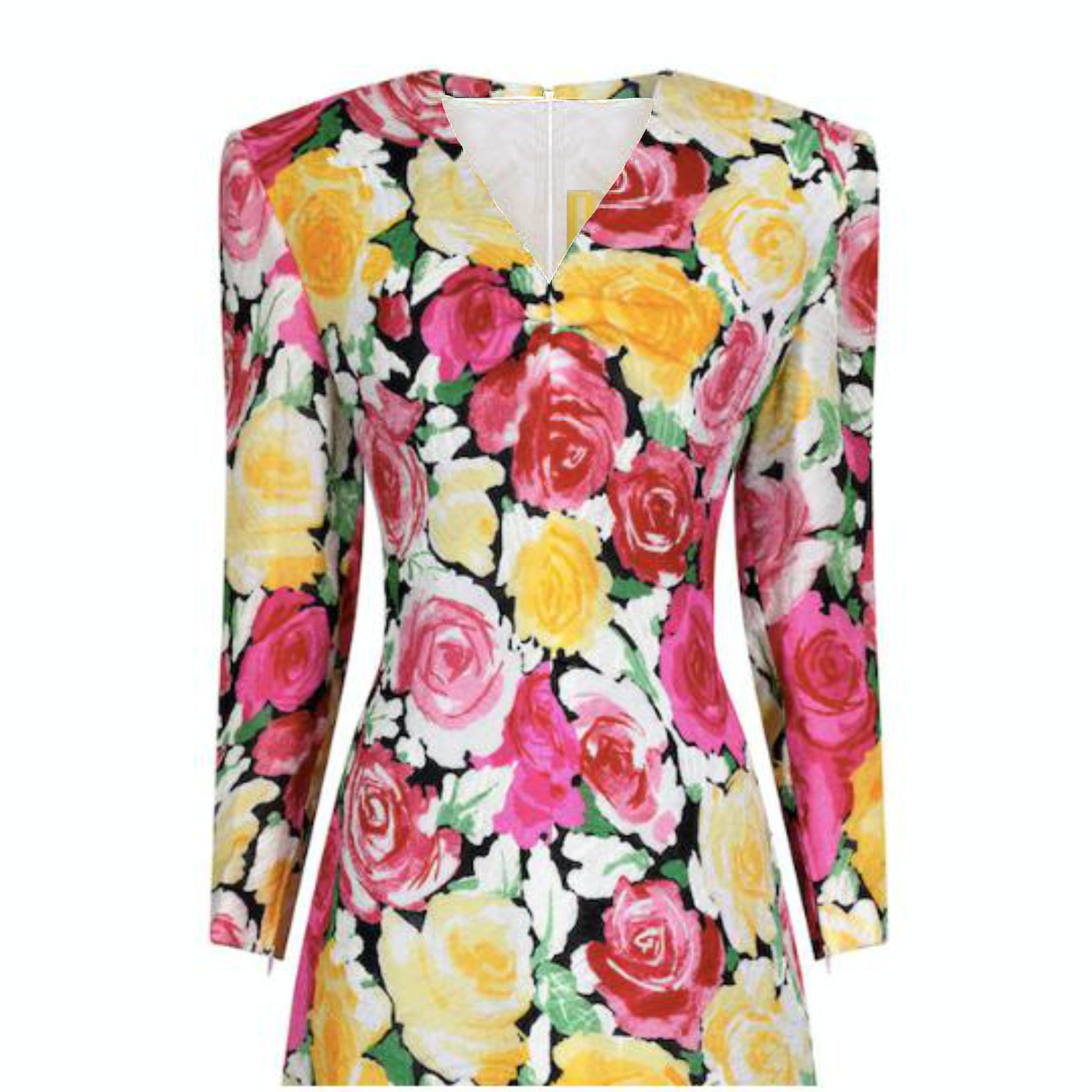 1988 Documented Christian Lacroix Couture Rose Print Dress