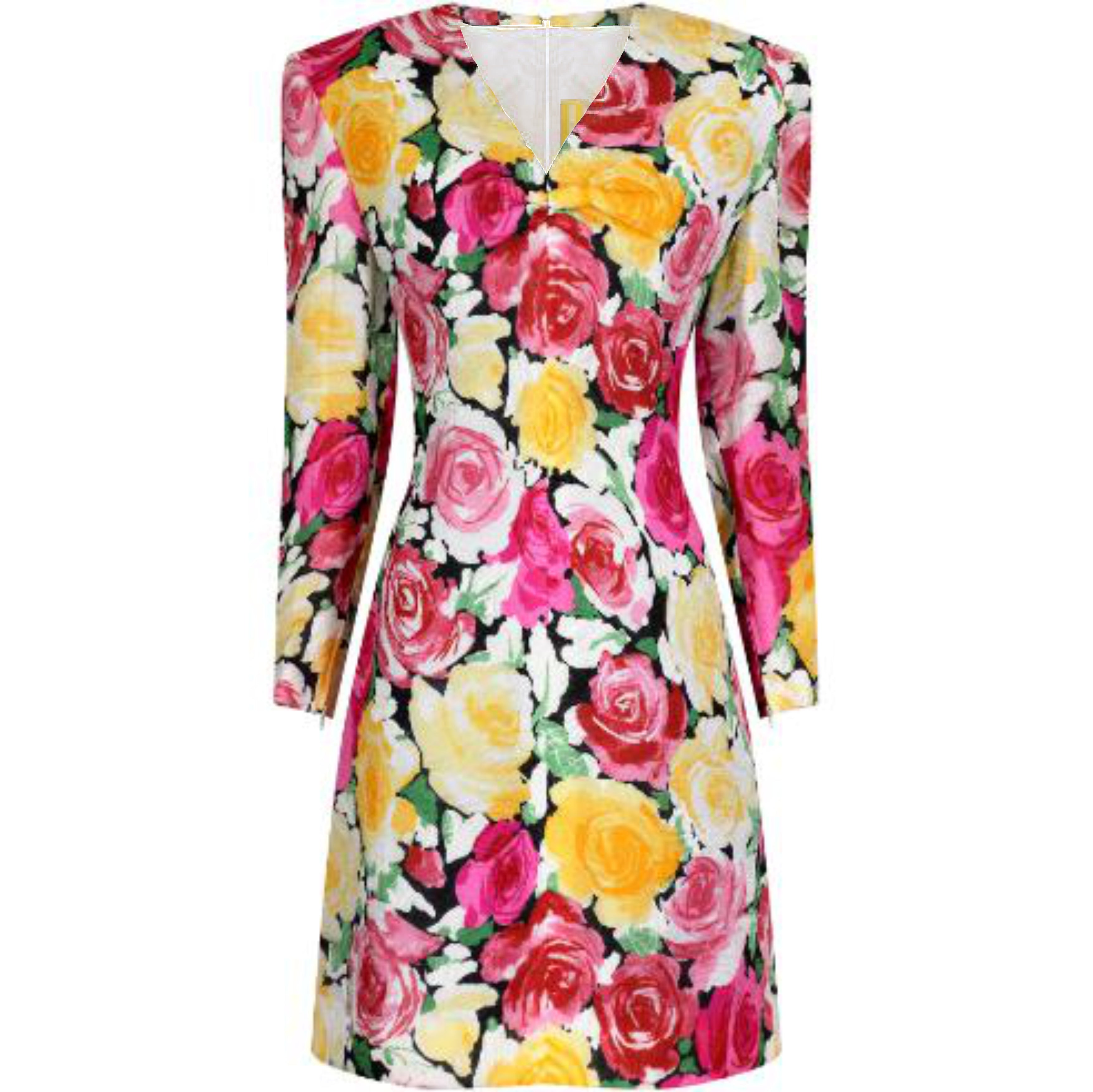 1988 Documented Christian Lacroix Couture Rose Print Dress
