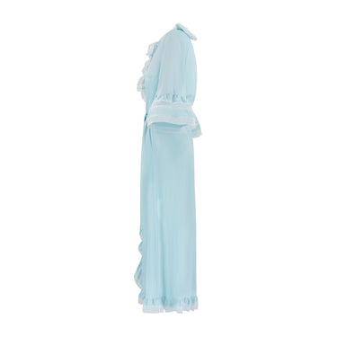 1970s David Nieper Pale Blue Cotton and Lace Robe