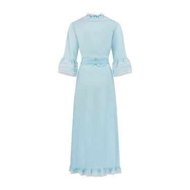 1970s David Nieper Pale Blue Cotton and Lace Robe