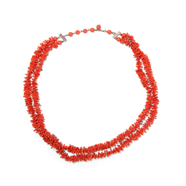 1960s Double Strand Plastic Faux Coral Necklace