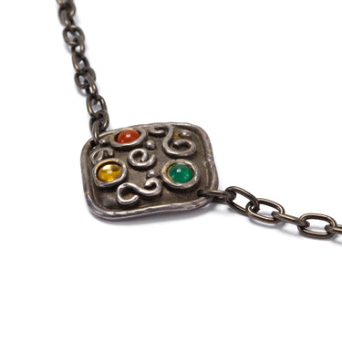 1990s Edouard Rambaud Silver Chain Necklace with Gemstone Pendants