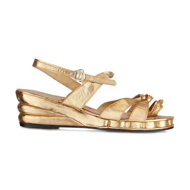 1940s Gemrich Gold Leather Wedge Sandals