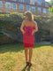 Gianfranco Ferre 1980s Red Cocktail Dress With Shocking Pink Fan Detail
