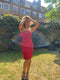 Gianfranco Ferre 1980s Red Cocktail Dress With Shocking Pink Fan Detail