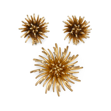 ARCHIVE - 1950s Gold Starburst Earrings and Brooch Set