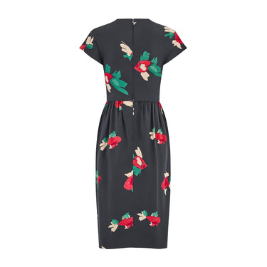 1970s Halston Black Label Koi Fish Printed Silk Dress