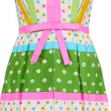 ARCHIVE - 1960s Nat Kaplan Floral Green and Pink Striped Jacket and Trouser Set