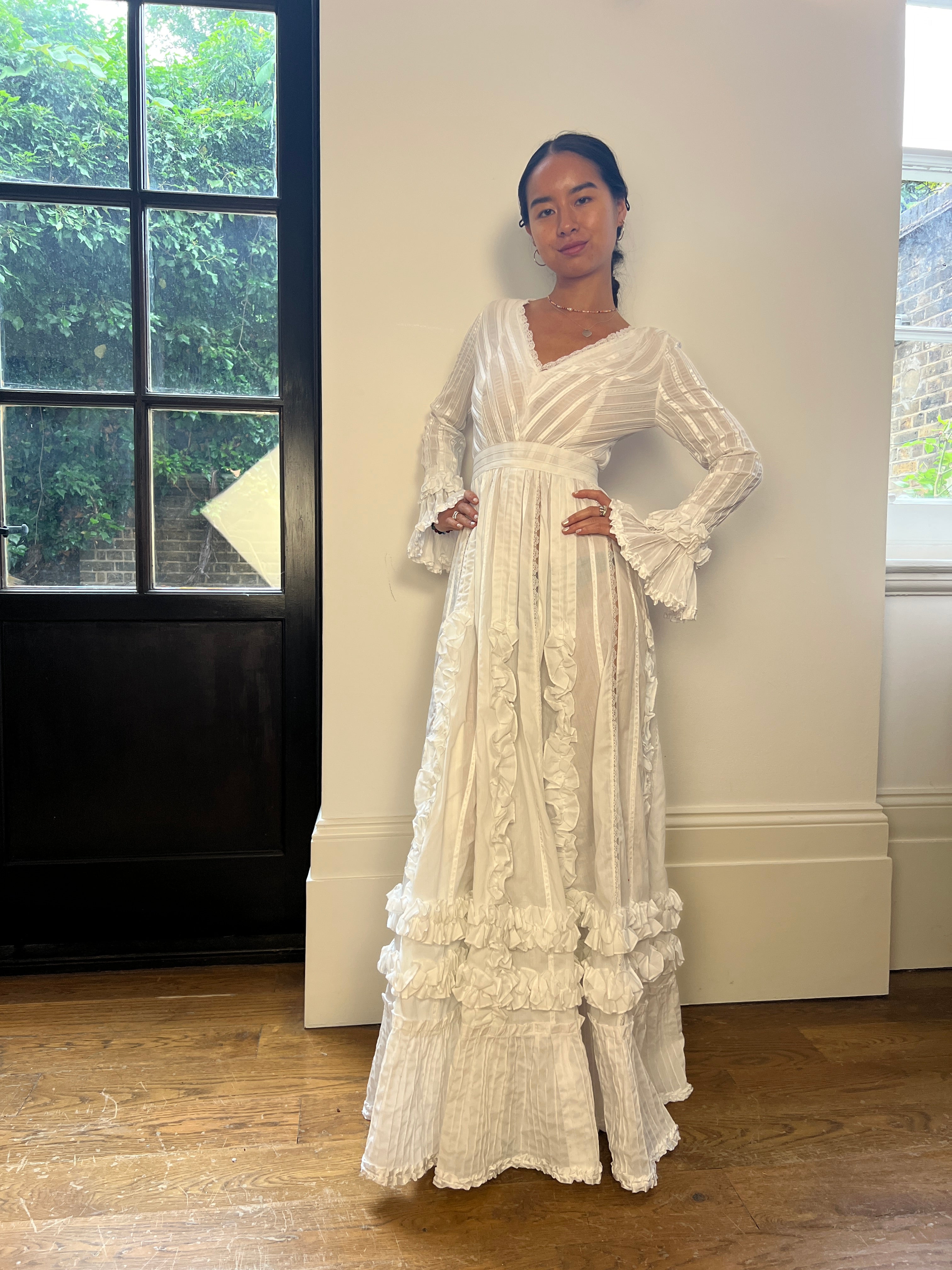 1970s Mexicana White Cotton and Lace Wedding Dress 1970s Mexicana White Cotton and Lace Wedding Dress