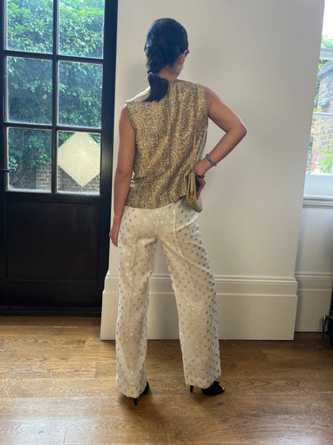 ARCHIVE - 1930s Antique Silk Indian Waistcoat With Gold Brocade; 1960s Cream and Gold Lame Textured Trousers
