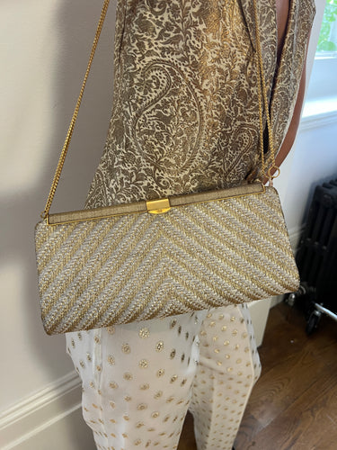 ARCHIVE - 1960s Gold and Silver Metallic Woven Clutch Bag