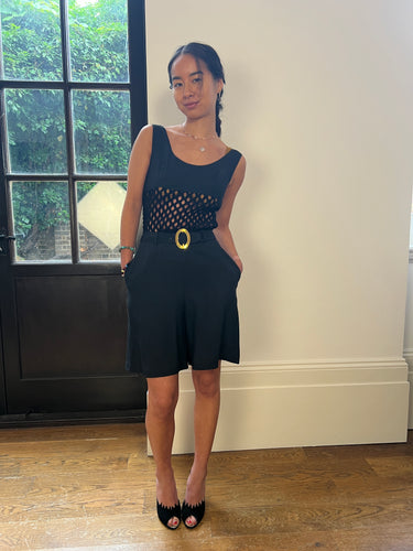 ARCHIVE - 1965 Mary Quant Documented Black Playsuit with Crochet Bodice