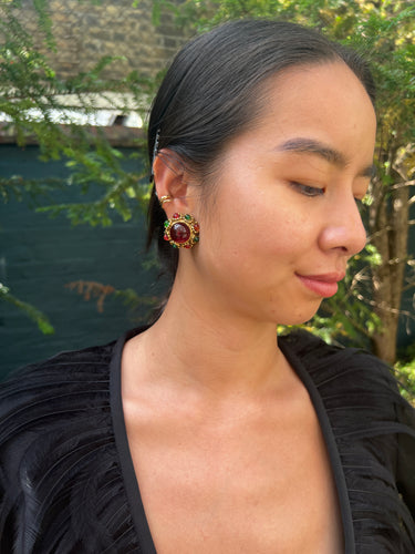 ARCHIVE - 1985 Chanel Gripoix Red and Green Earrings