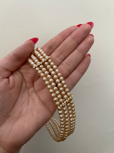 1970s 4-Row Pearl Choker Necklace with Crystal and Blue Gemstone Clasp