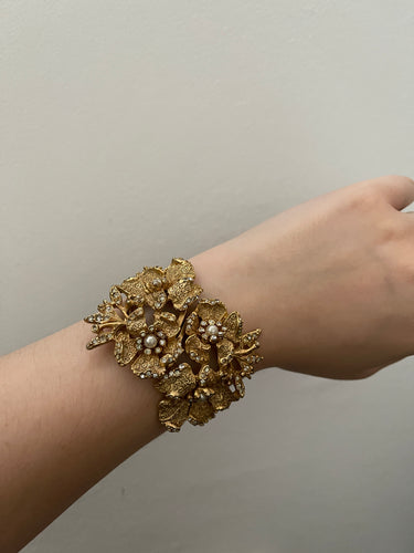 1950s Hobé Gold and Diamante Floral Bracelet