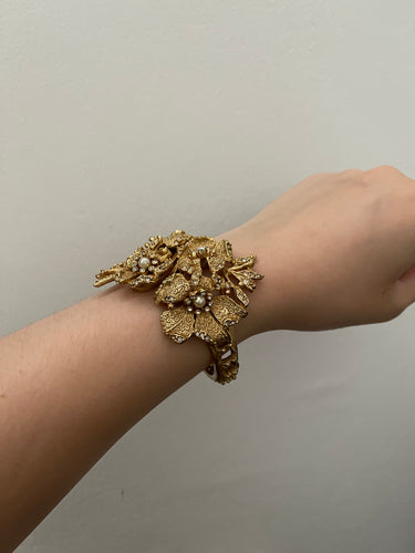 1950s Hobé Gold and Diamante Floral Bracelet