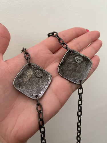 1990s Edouard Rambaud Silver Chain Necklace with Gemstone Pendants