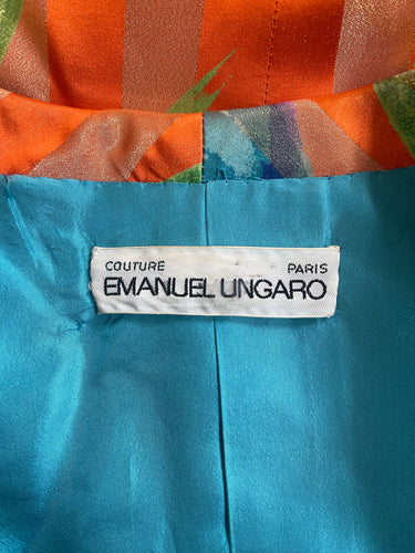 1992 Emanuel Ungaro Haute Couture Orange Silk Floral Skirt Suit