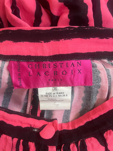 1990s Christian Lacroix Black Pink Striped Wide Leg Trousers