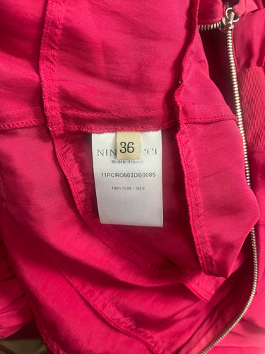 2011 Resort Nina Ricci Deep Pink Silk Pleated dress With Lace Trim