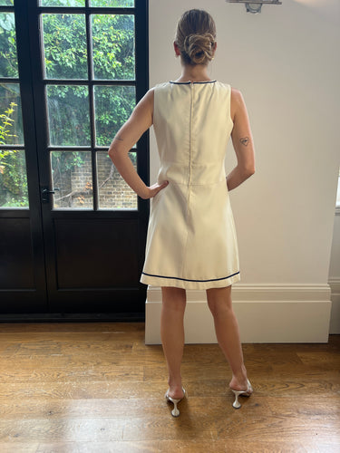 ARCHIVE - 1960s Louis Feraud For Rembrandt White Mini Dress With Navy Appliqué