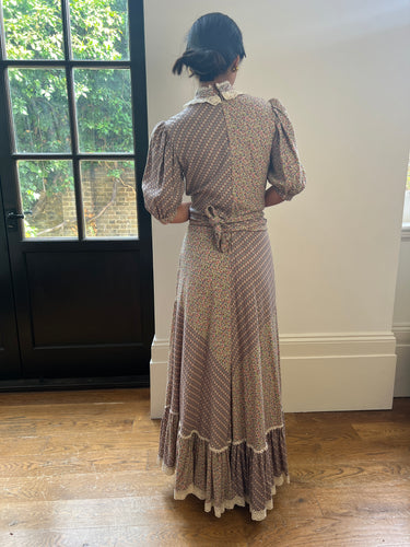 1970s Gina Fratini Patchwork Boho Floral Print Dress