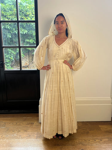 1970s Ted Lapidus Muslin Hooded Swiss-Dot Dress