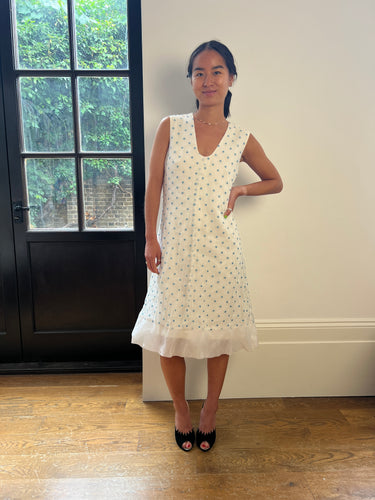 ARCHIVE - 1960s Bonwit Teller Organza Cream and Blue Polka Dot Dress